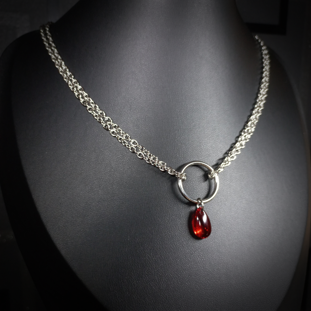 Collier Anneau & Perle Rouge